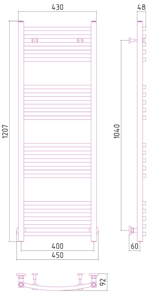 Полотенцесушитель водяной Сунержа Аркус 1200x400